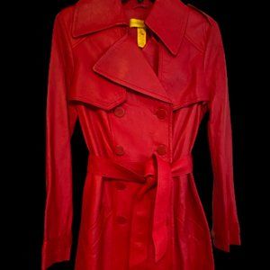 CATHERINE MALANDRINO-Red Leather Trench Coat-New Condition